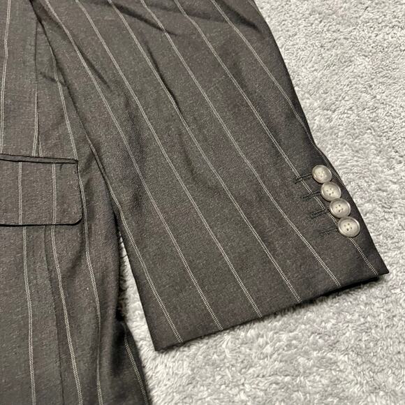 Crombie Blazer Jacket Mens 44 Long Grey Pinstripe Wool 2 Button Super 110 - Picture 2 of 12